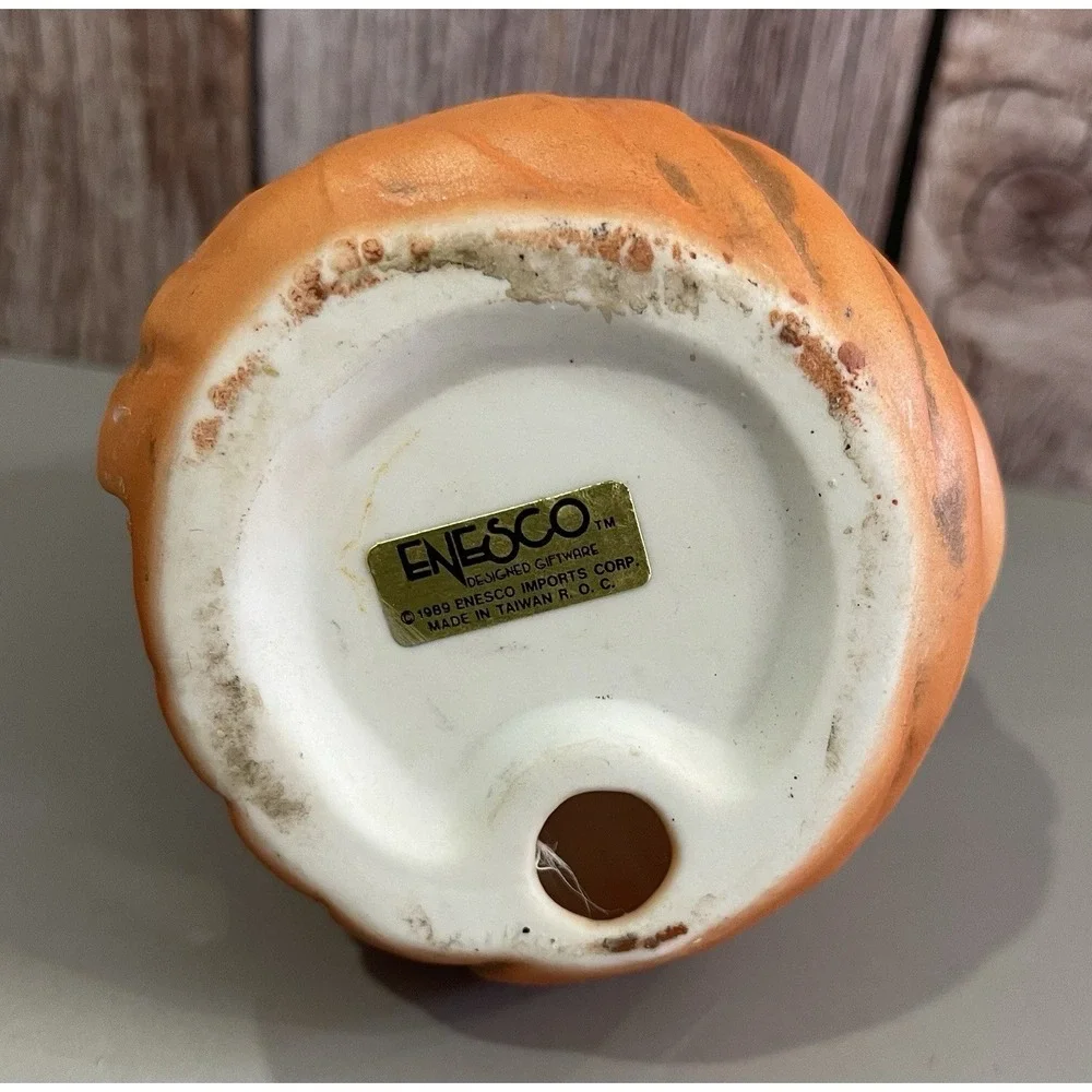 Vintage Halloween Ugly Face Pumpkin Jack o Lantern Votive Candle Holder Enesco